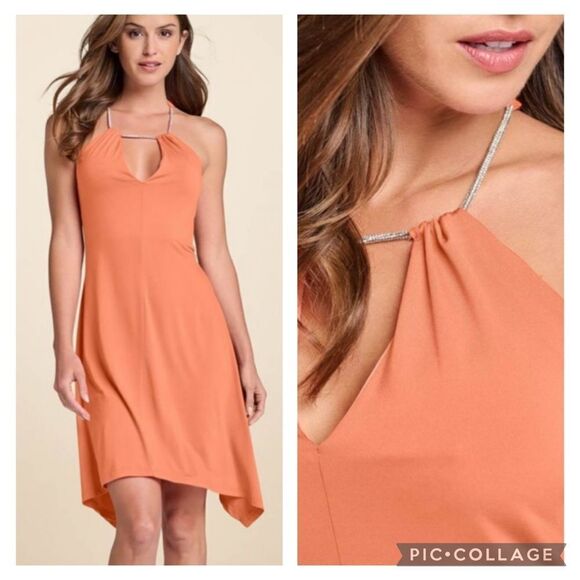 Coral Keyhole Cocktail Dress Med New - Picture 2 of 13